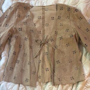 genuine leather cutout tie front top